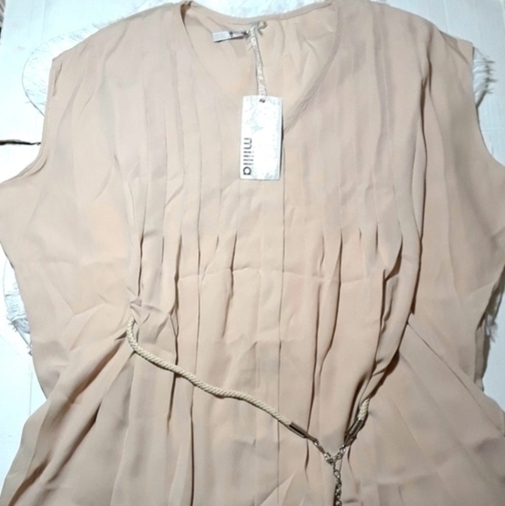 Miila Pleated Front Rope Cinch Cap Bat Wing Shirt